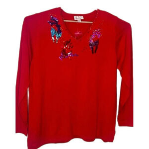 QUACKER FACTORY EMBELLISHED TOP ~ RED ~ X-LARGE NEW WITH tAGS